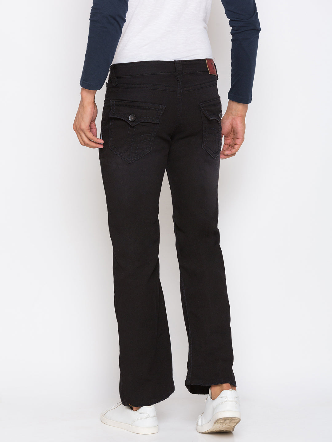 Black Saddle Stitch Bootcut Jeans