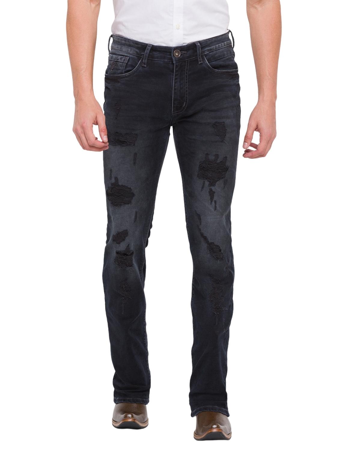 Black Jeans Mens Bootcut Distressed Jeans Washed Black Laced