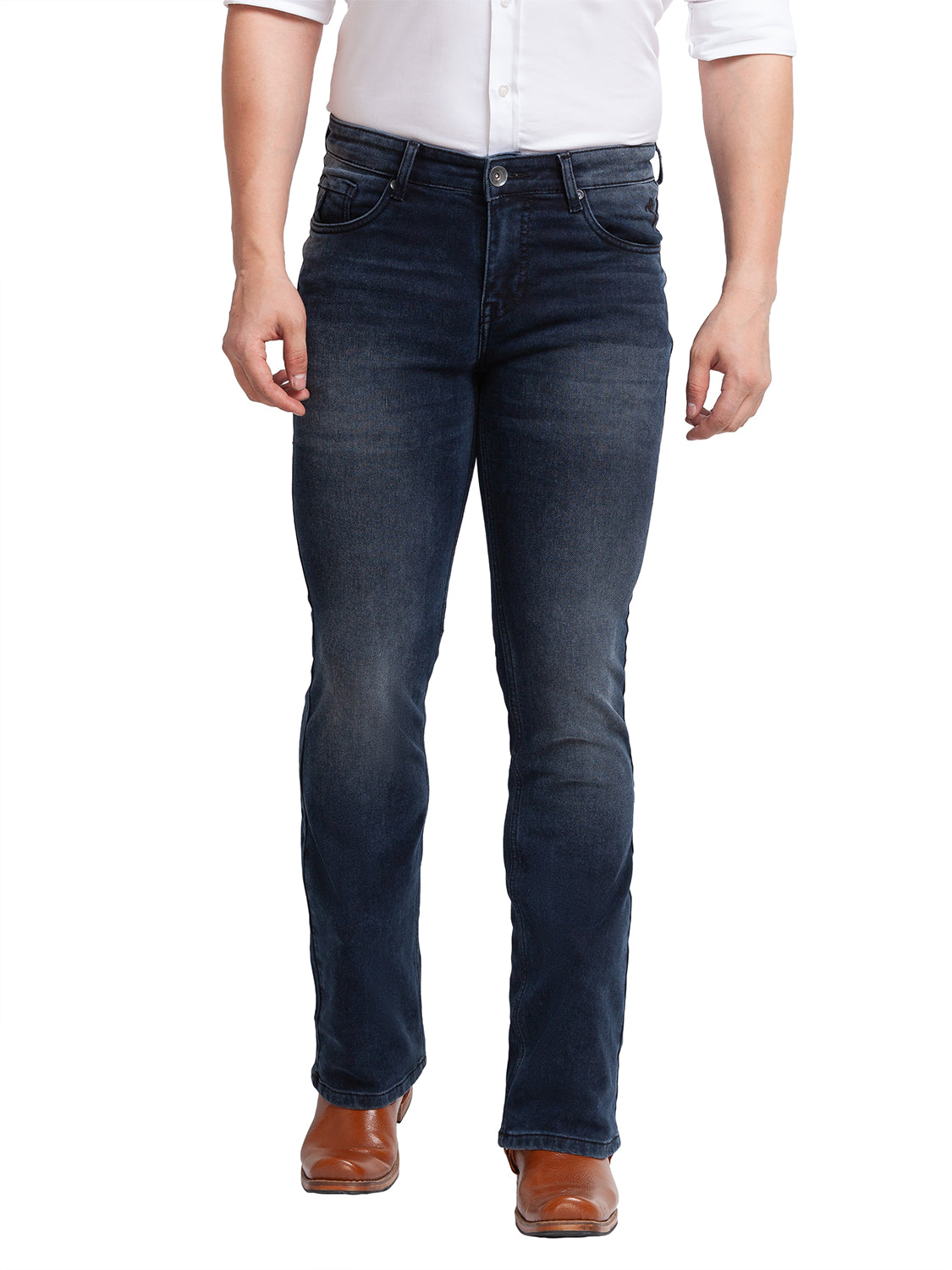 Dark Blue Clean Look Bootcut Jeans for Men - Main Image