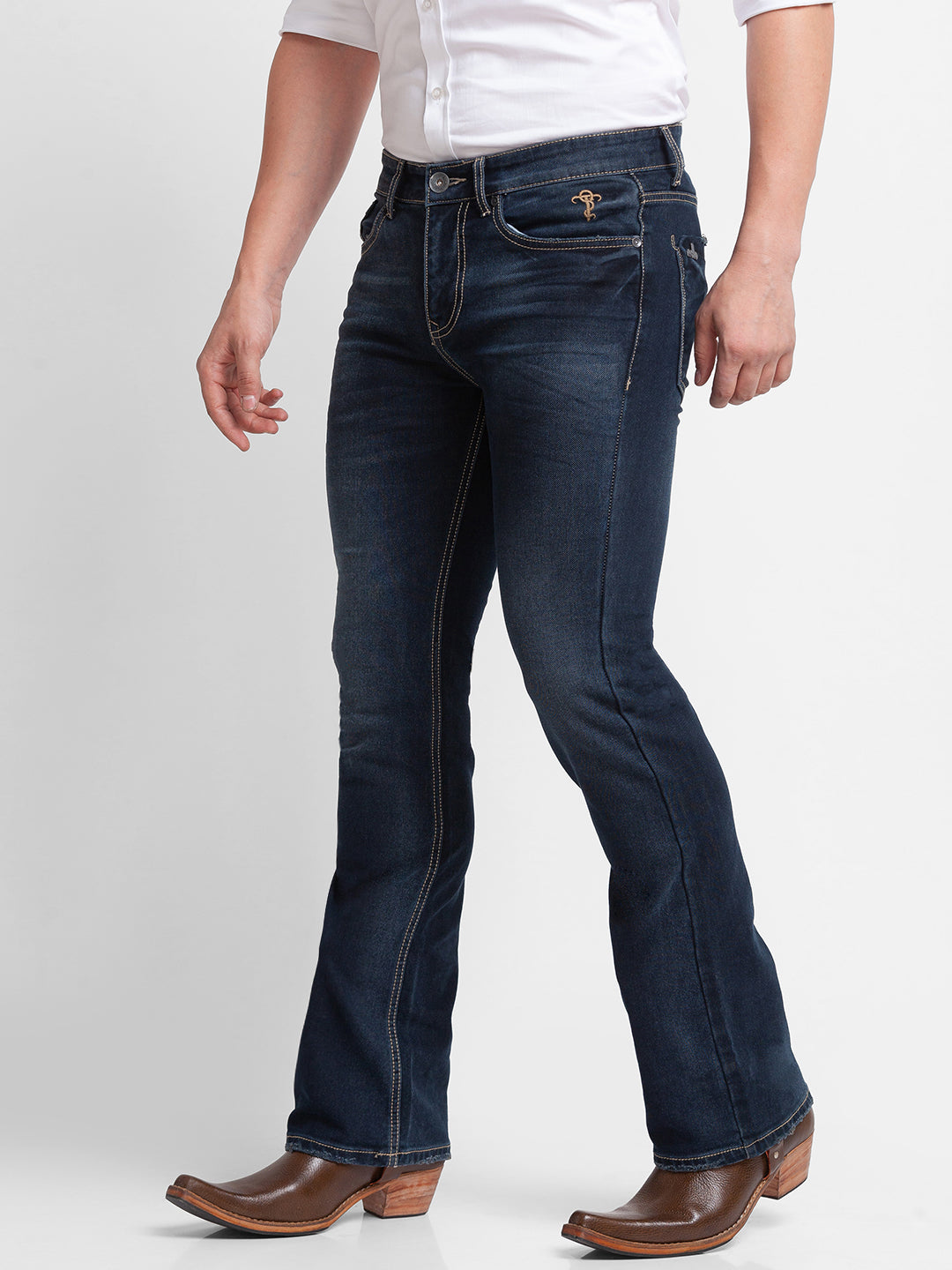 Dark Blue Clean Look Bootcut Jeans for Men