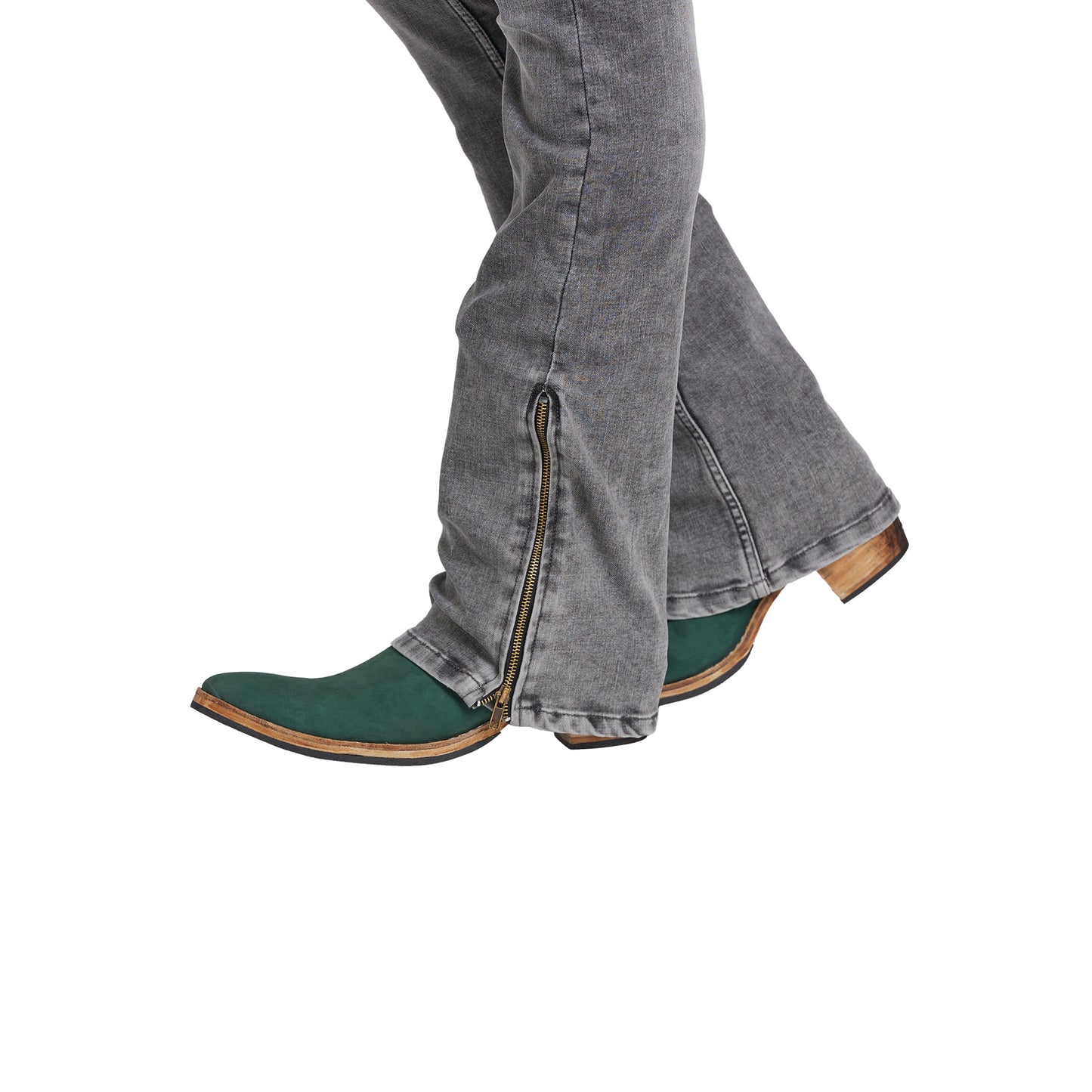 Mode De Base Mens's Casual Slim Fit Carbon Grey Faded Bootcut Jeans With Zipper Bottom (Carbon Grey)