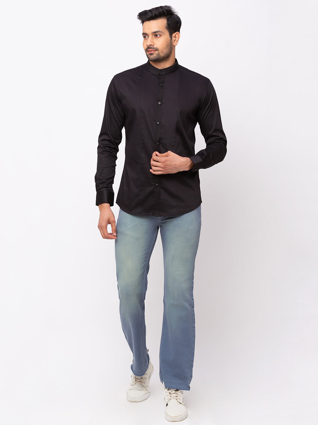 Black Formal Shirt with Mandarin Collar