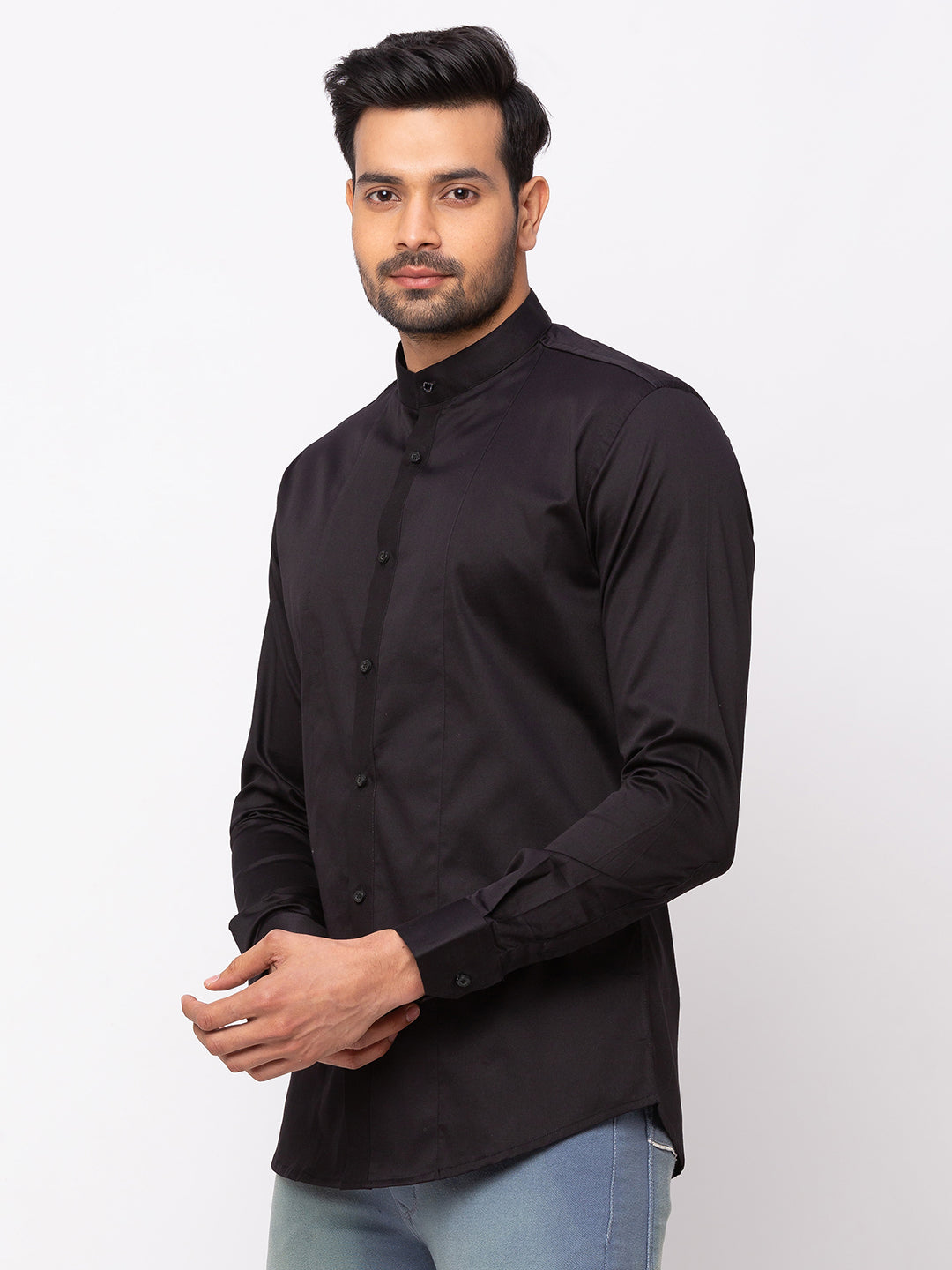 Black Formal Shirt with Mandarin Collar