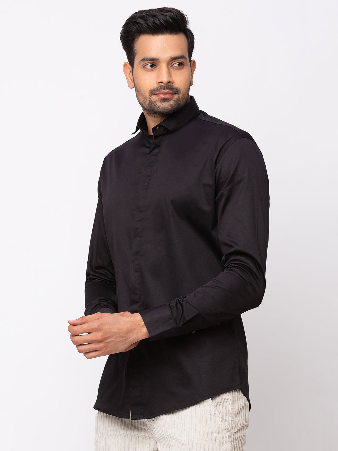 Black Formal Shirt with Concealed Buttons