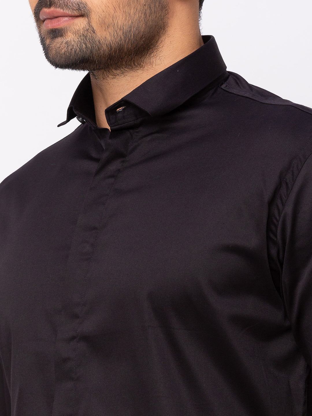 Black Formal Shirt with Concealed Buttons
