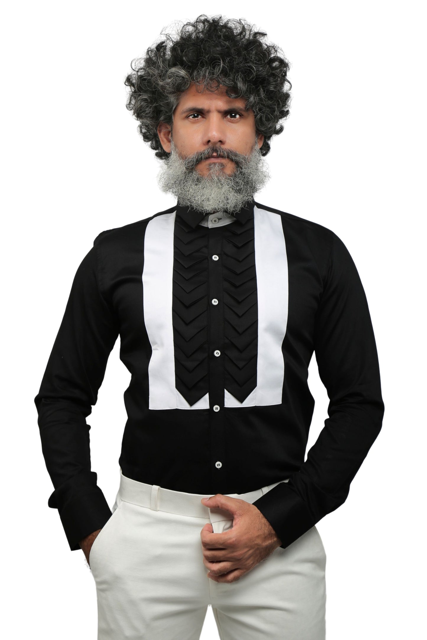 Black Formal Shirt with Pintex Front
