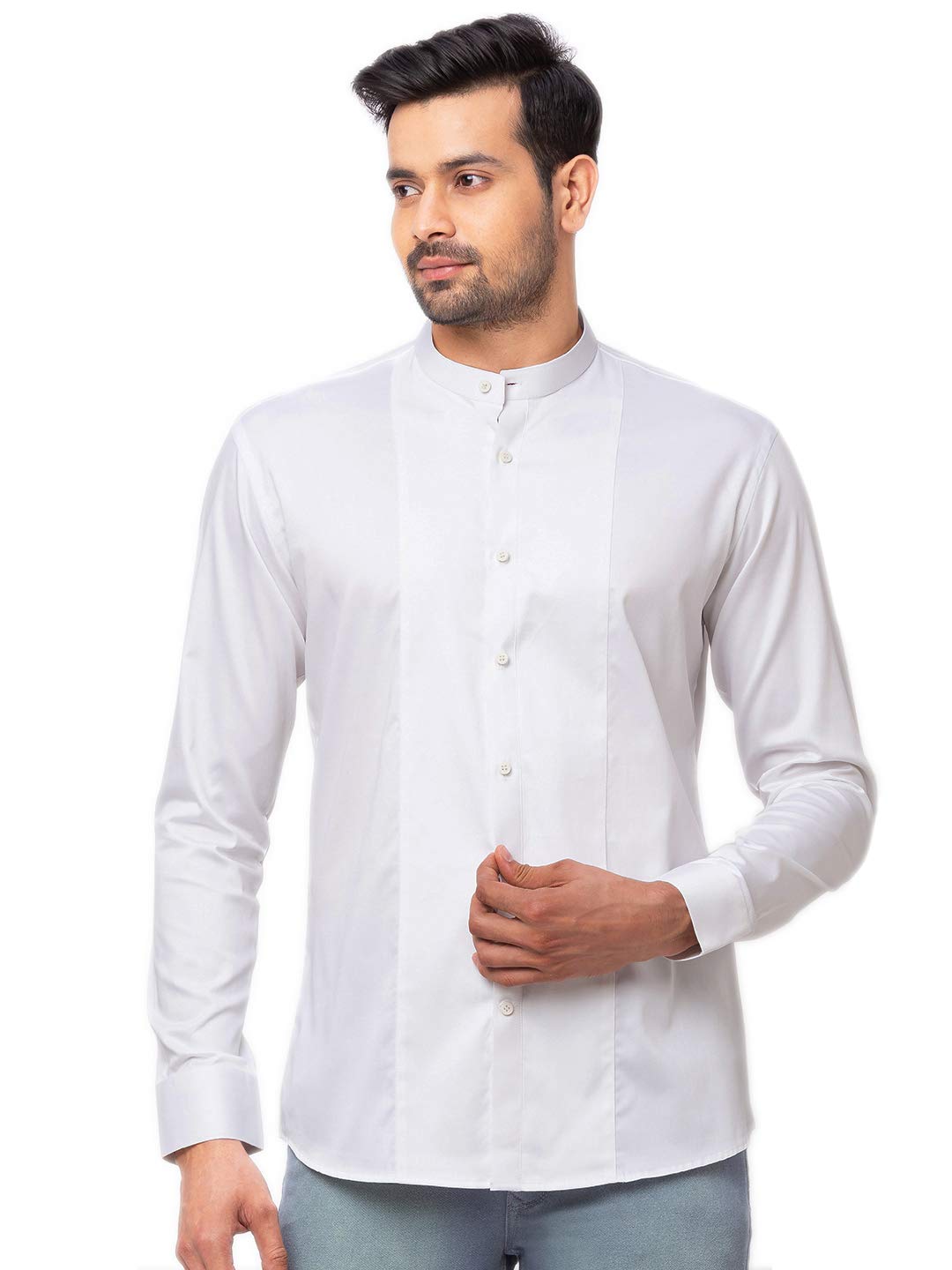 White Formal Shirt with Mandarin Collar