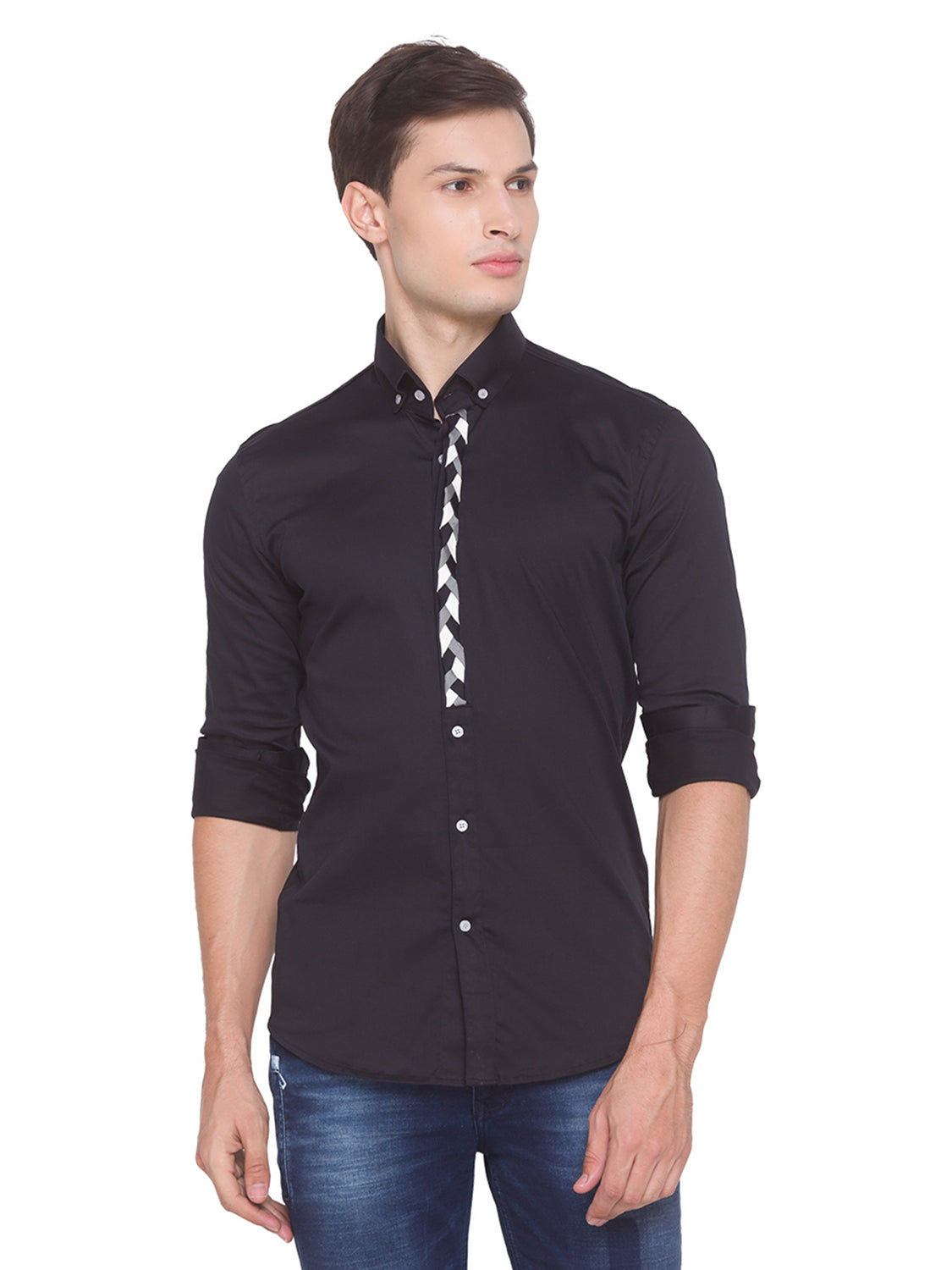 Black Twisted Placket Shirt
