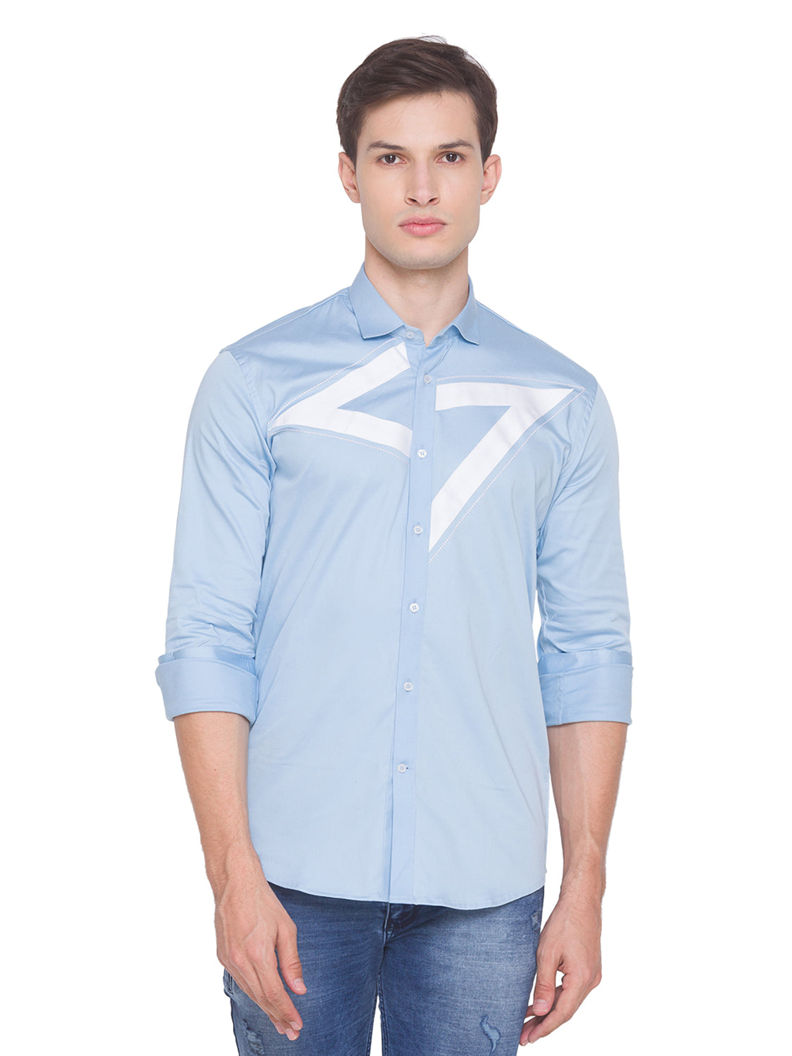Light Blue Chevron Casual Shirt