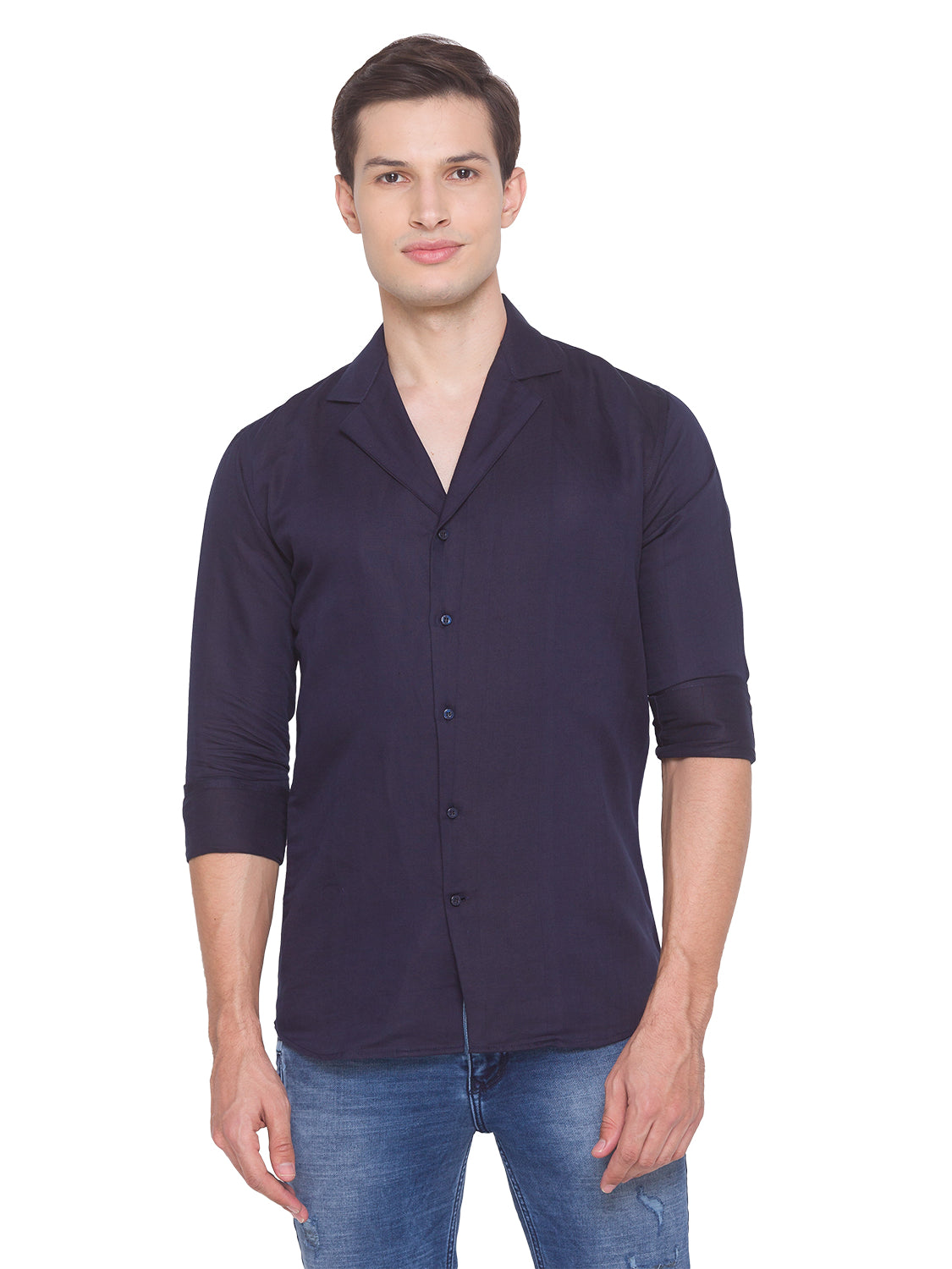 Navy Blue Reverse Collared Shirt
