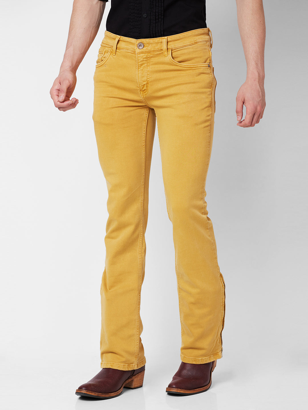 Mens Jeans Mustard Color Jeans Men's Mustard Overdyed Non