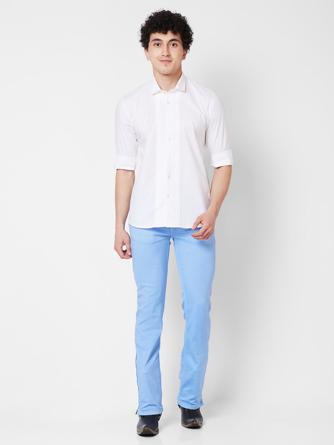 Sky Blue Boot-cut Jeans With Zipper Bottom For Mens