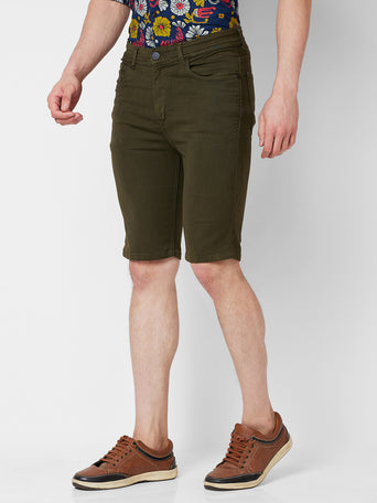 Olive Green Denim Shorts For Mens