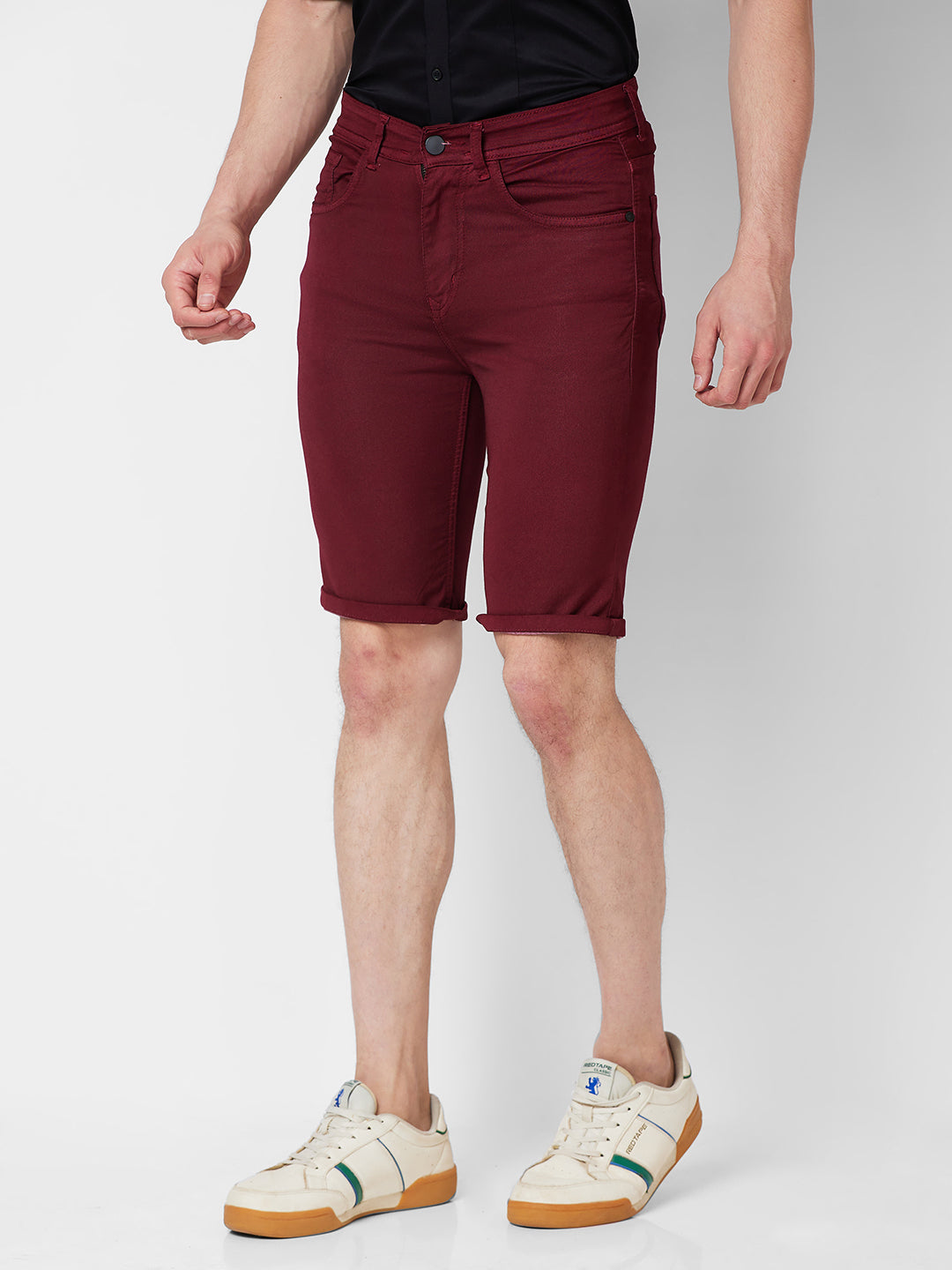 Maroon Denim Shorts For Mens