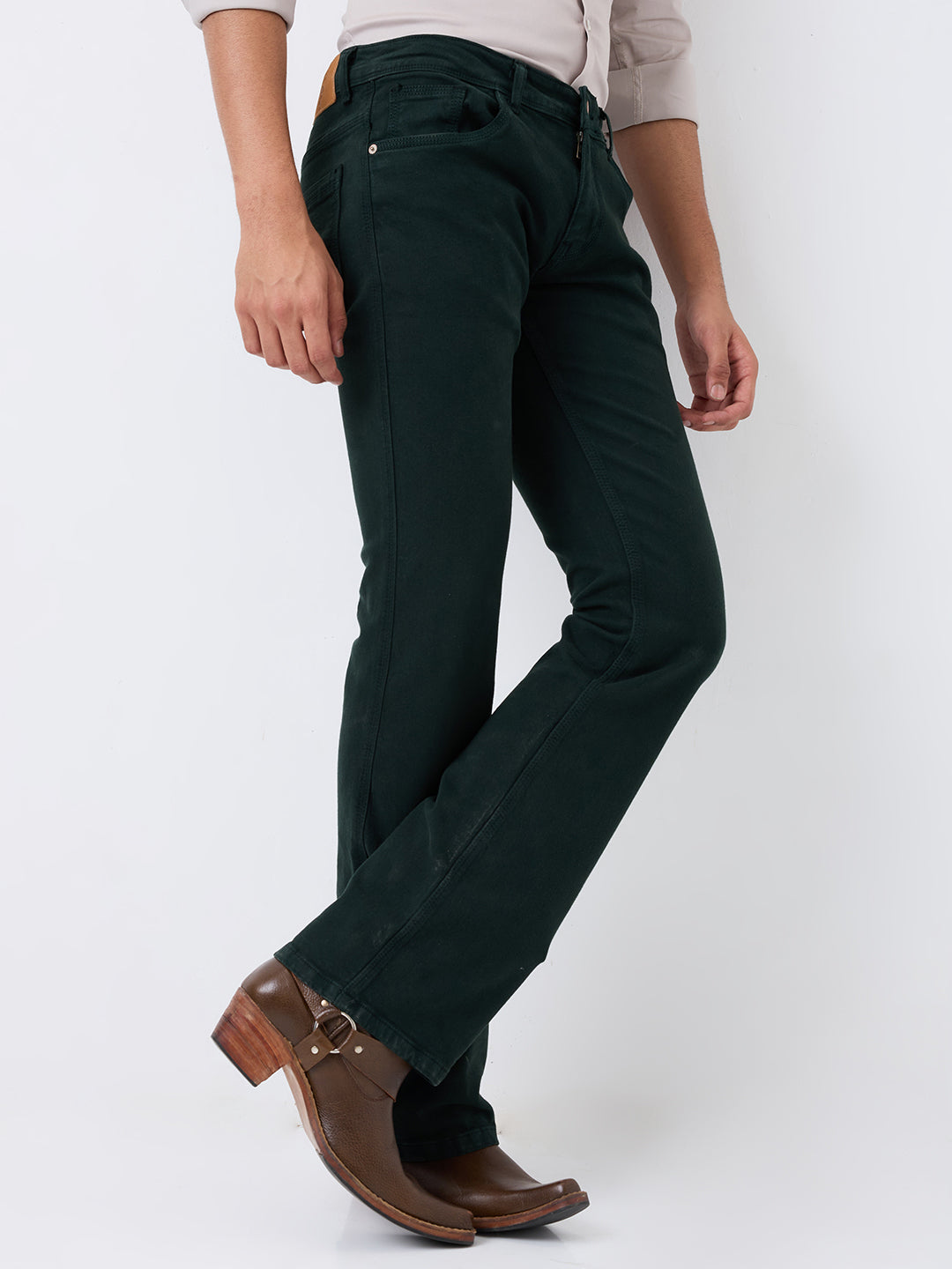 Men's Bootcut  Jeans - Denim with a Modern Western Stretch Mid-Rise Pants– Forest Green