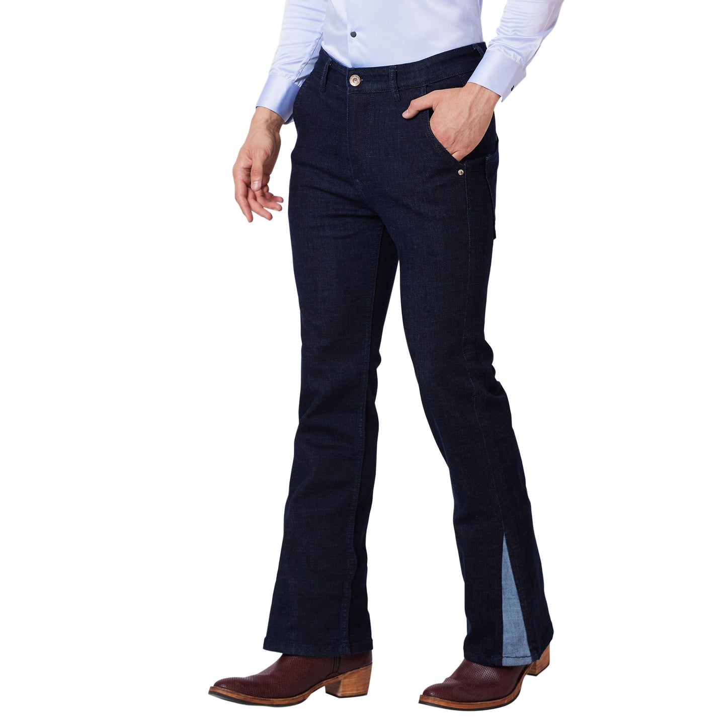 Boot-cut Denim Jeans Cross Front Pocket Stretchable