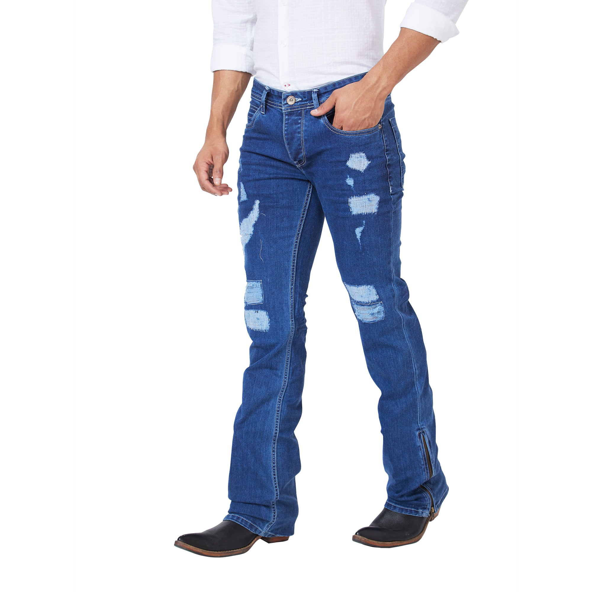 Men's Casual Regular Fit Solid Denim Boot-cut Jeans