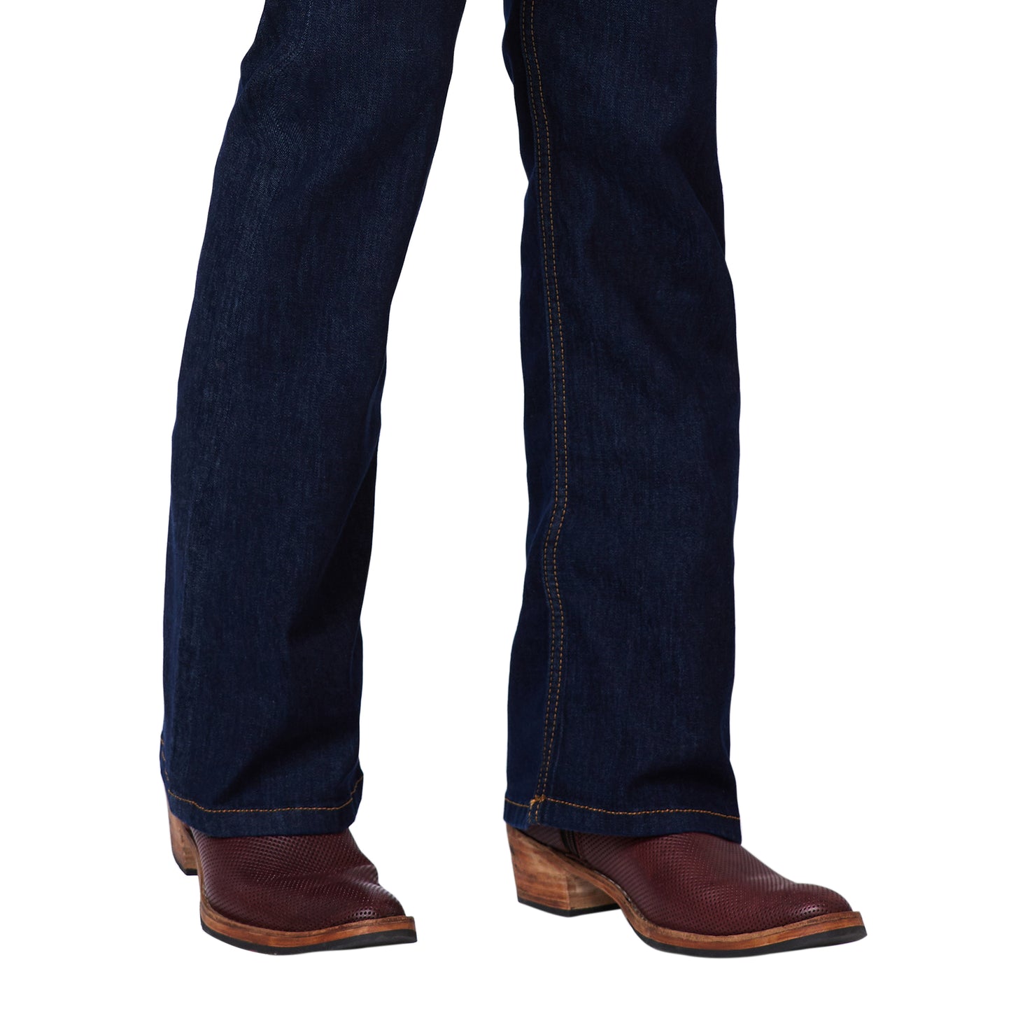 Boot-cut Denim Jeans With Rust Stitch.