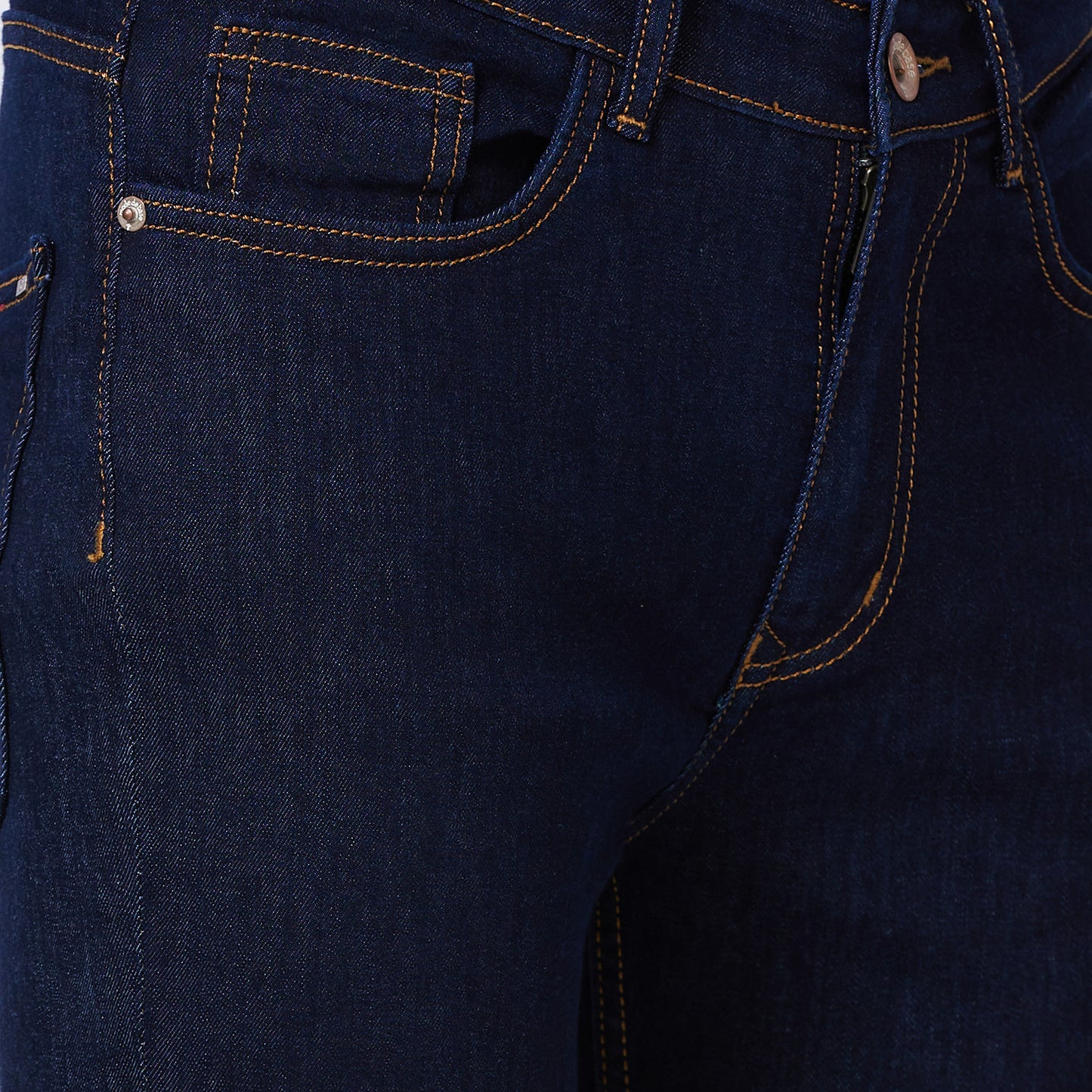 Boot-cut Denim Jeans With Rust Stitch.
