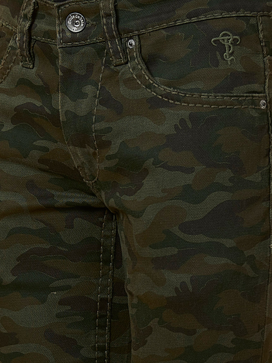 Dark Green Camouflage Boot-cut Jeans Zipper Bottom