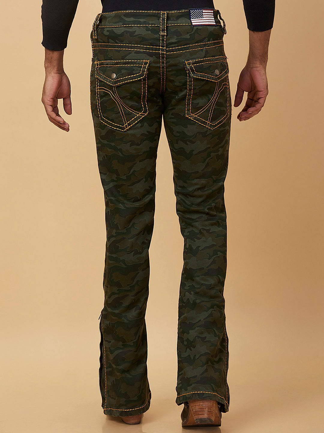 Dark Green Camouflage Boot-cut Jeans