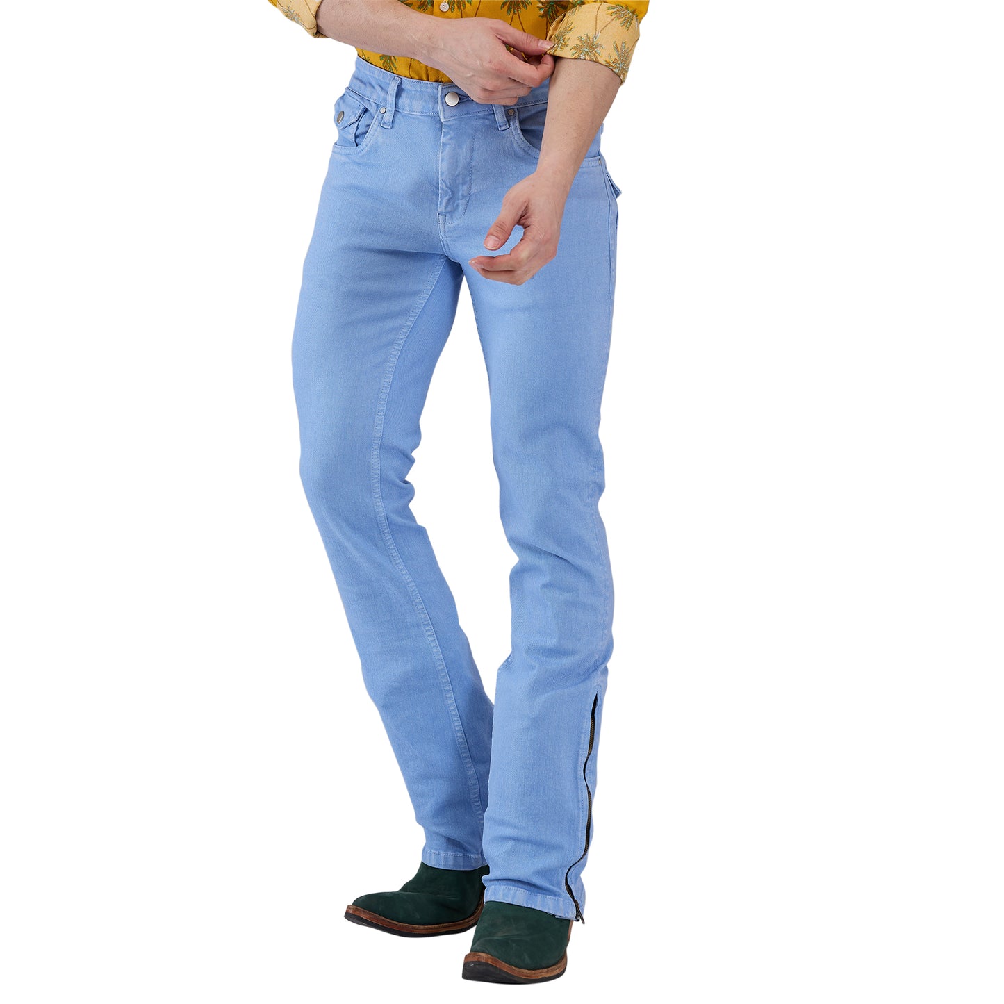 Basic Sky Blue Mens Bootcut Slim Fit Strechable Jeans With Zipper Bottom