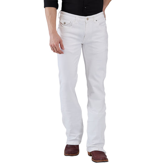 Basic White Mens Bootcut Slim Fit Strechable Jeans With Zipper Bottom