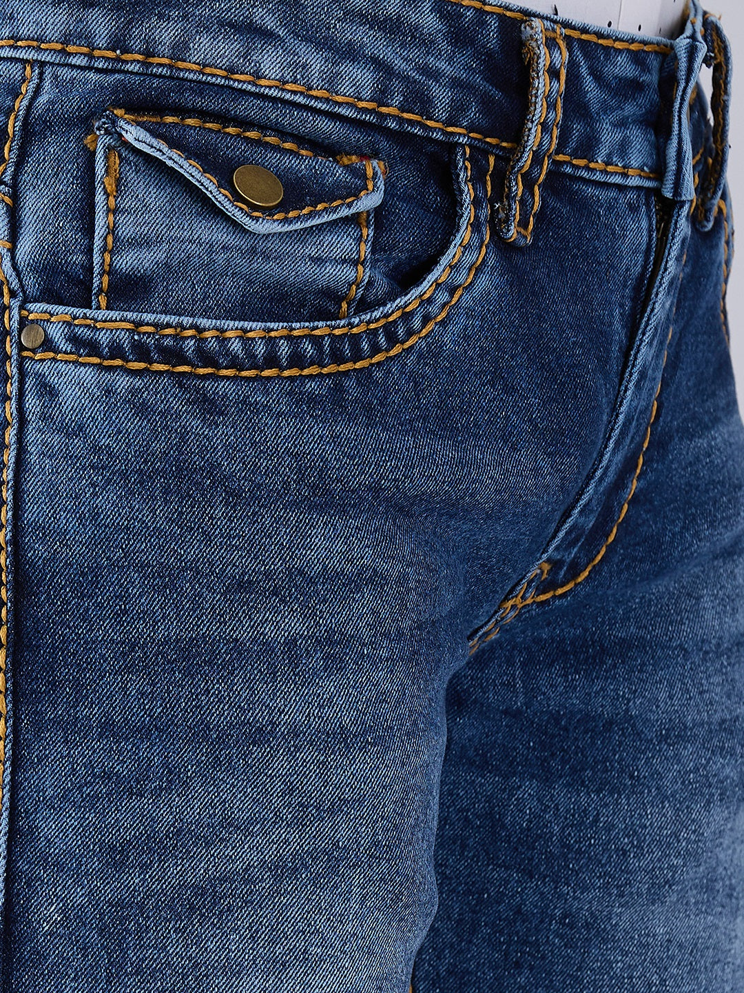 Denim Blue Basic Bootcut Jeans With Zipper Bottom and Saddle stitch