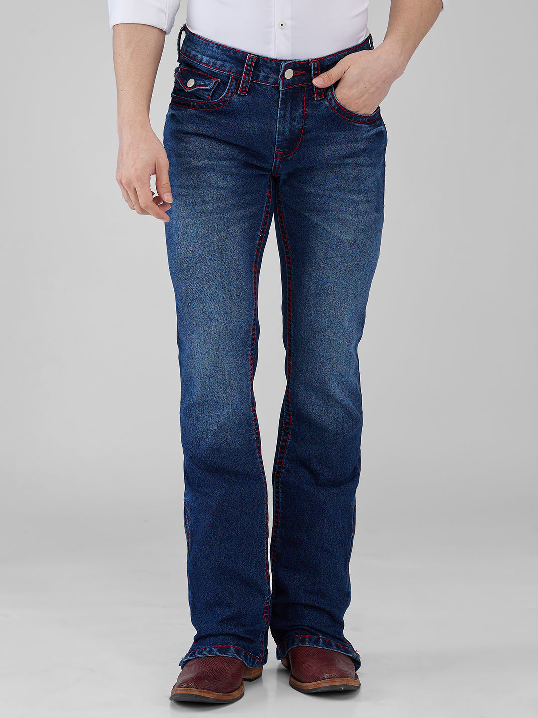 Indigo Blue Denim Bootcut Jeans With zipper bottom for Men