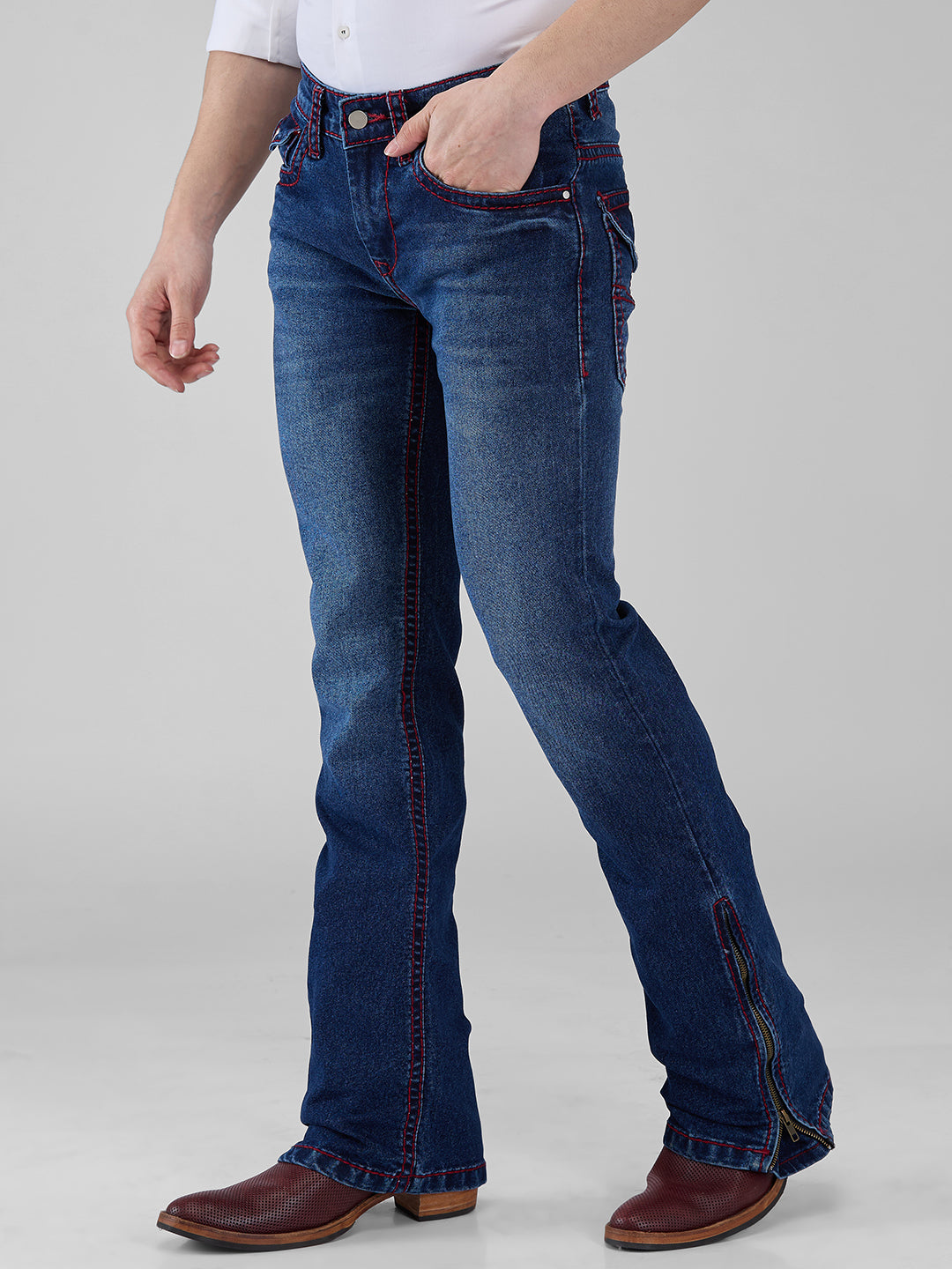 Indigo Blue Denim Bootcut Jeans With zipper bottom for Men