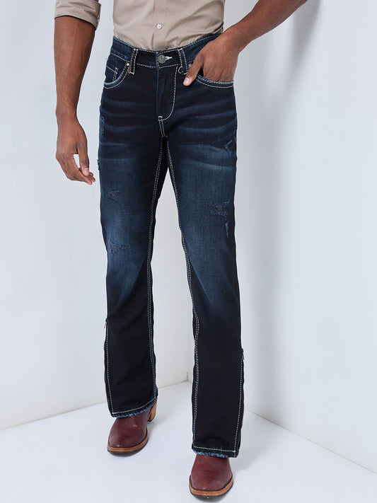 Dual-Fit Dark Indigo Convertible Bootcut to Slim Fit Jeans