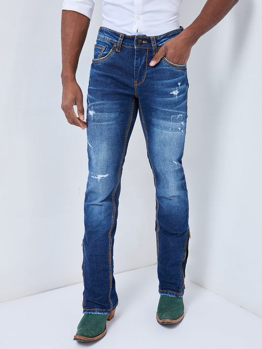 Dynamic Mid-Blue Zip-Convertible Bootcut to Slim Fit Jeans