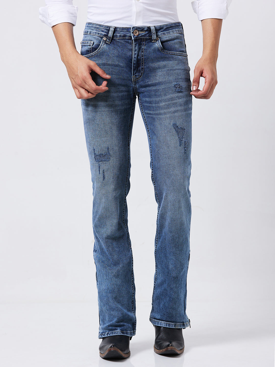 Classic Bootcut Jeans with Bottom Chain Detail – Designed with Knitted Fabric for Style & Comfort