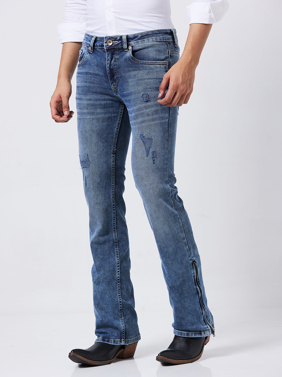 Classic Bootcut Jeans with Bottom Chain Detail – Designed with Knitted Fabric for Style & Comfort