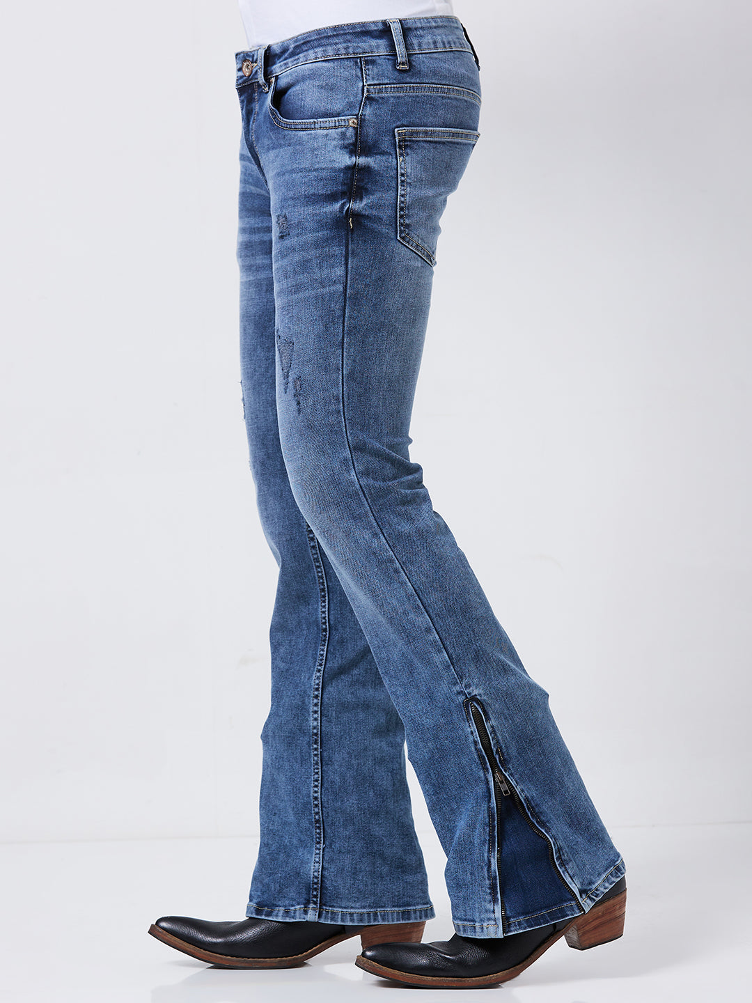 Classic Bootcut Jeans with Bottom Chain Detail – Designed with Knitted Fabric for Style & Comfort