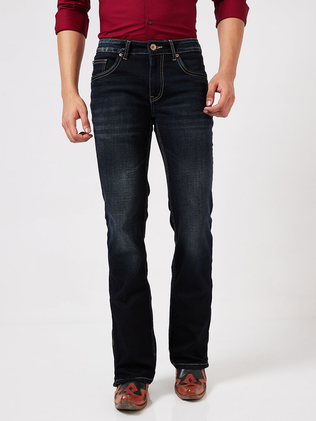 Deep Indigo Blue Bootcut Jeans with Zipper Bottom – Modern Style Meets Classic Comfort