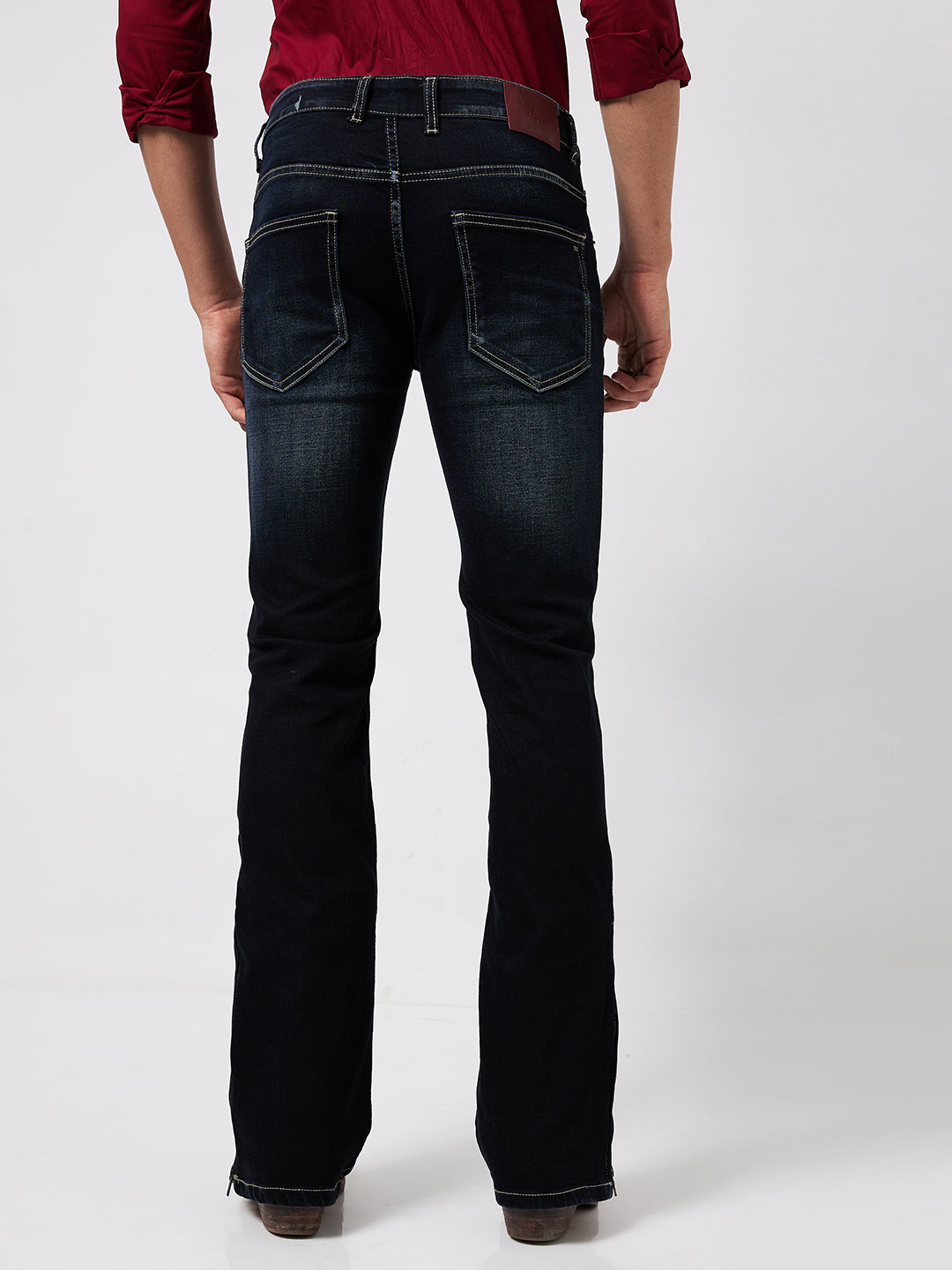 Deep Indigo Blue Bootcut Jeans with Zipper Bottom – Modern Style Meets Classic Comfort