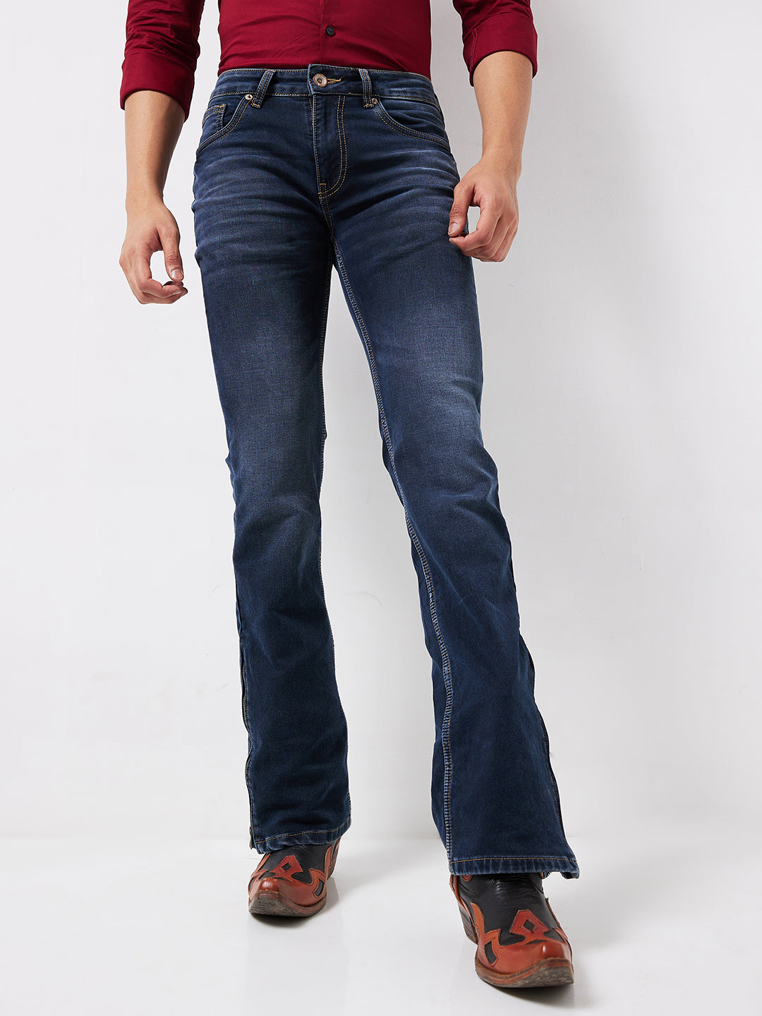 Midnight Indigo Bootcut Jeans with Zipper Bottom – Timeless Style with a Modern Touch