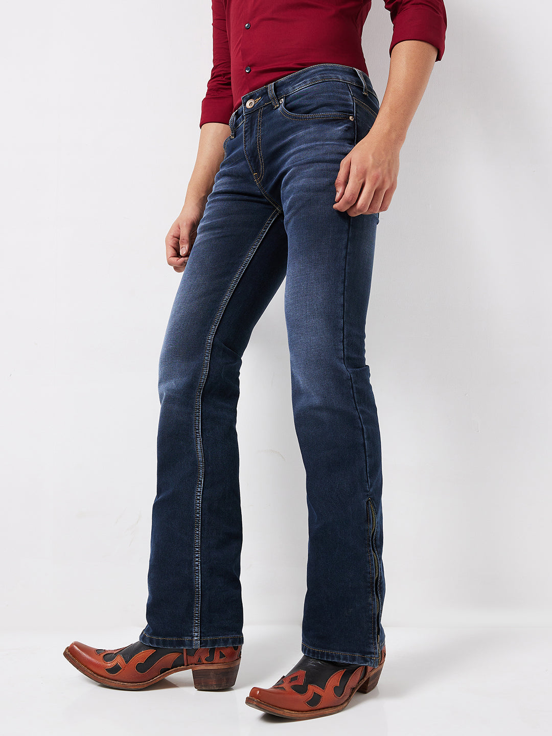 Midnight Indigo Bootcut Jeans with Zipper Bottom – Timeless Style with a Modern Touch