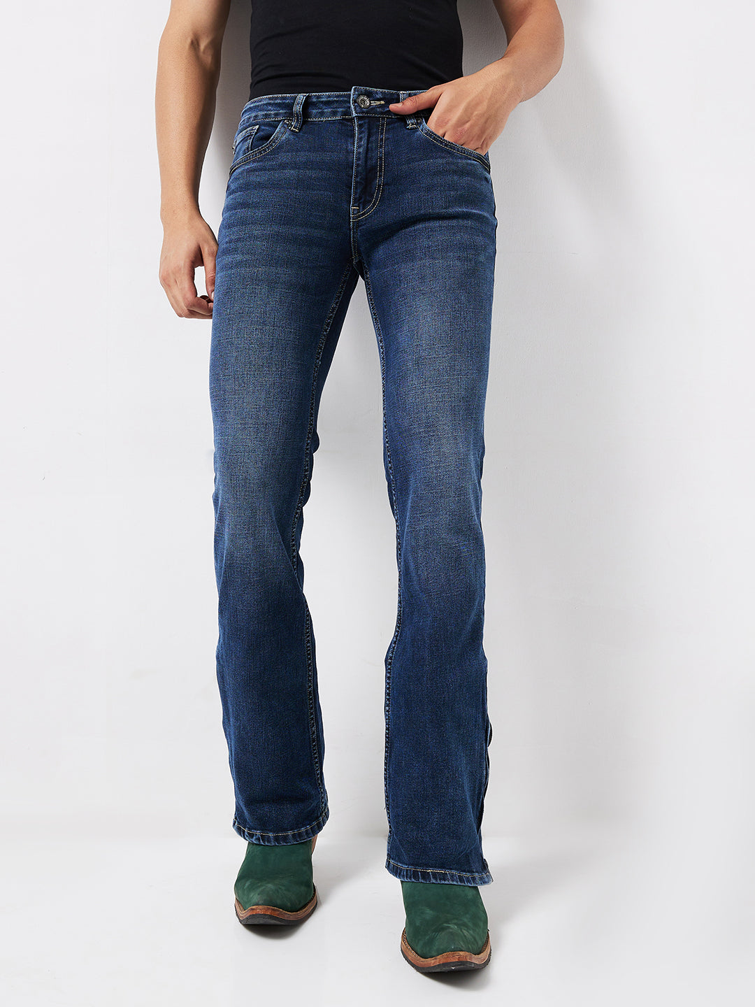 Cerulean Blue Bootcut Jeans with Zipper Bottom – Classic Design with a Contemporary Twist