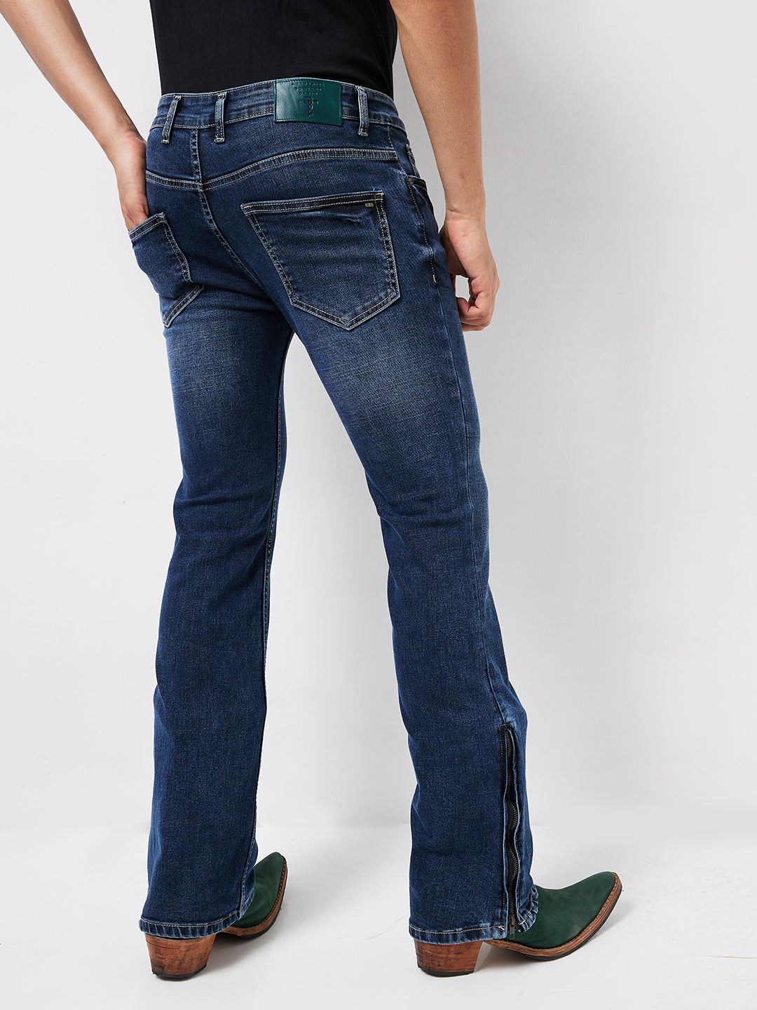 Cerulean Blue Bootcut Jeans with Zipper Bottom – Classic Design with a Contemporary Twist