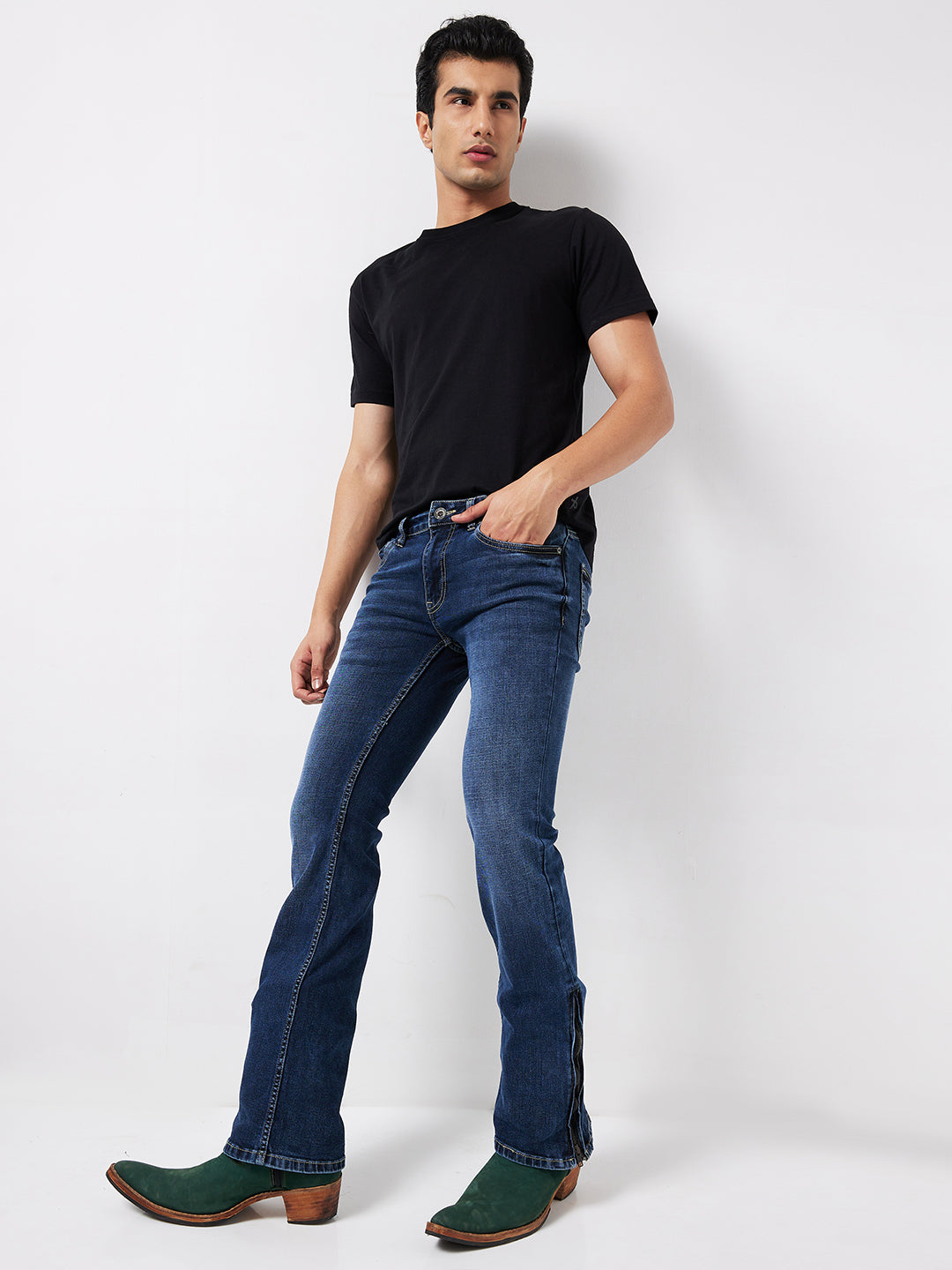 Cerulean Blue Bootcut Jeans with Zipper Bottom – Classic Design with a Contemporary Twist