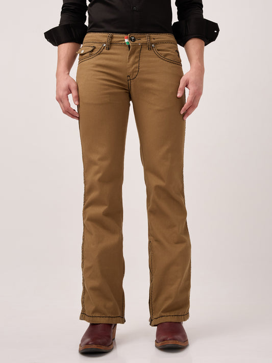 Men’s Low-Rise Bootcut Jeans – Heritage Denim in Burnt Caramel with Bottom Zipper