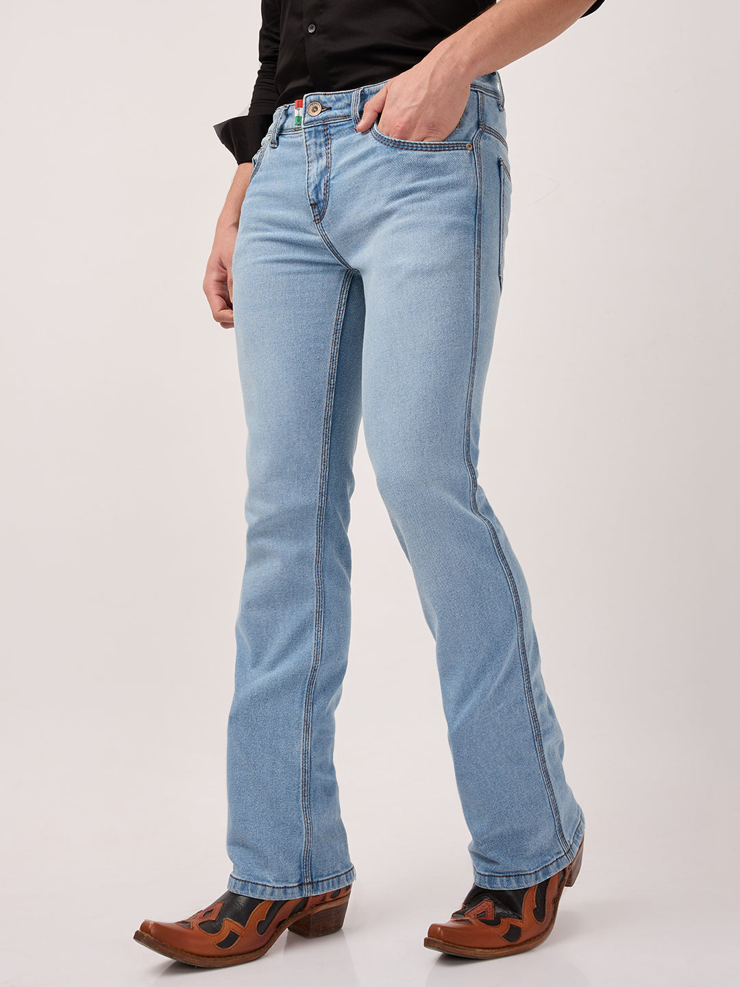 Men's Bootcut Jeans - Light Cerulean Blue | Low Waist | Stretch Denim