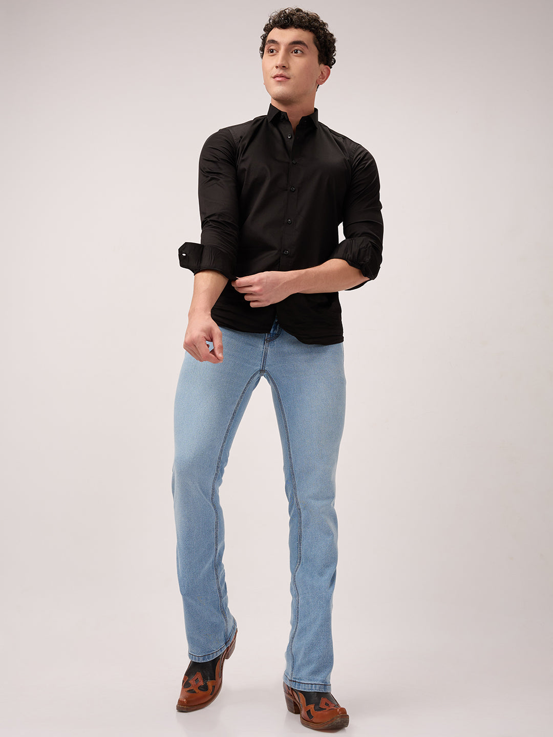 Men's Bootcut Jeans - Light Cerulean Blue | Low Waist | Stretch Denim