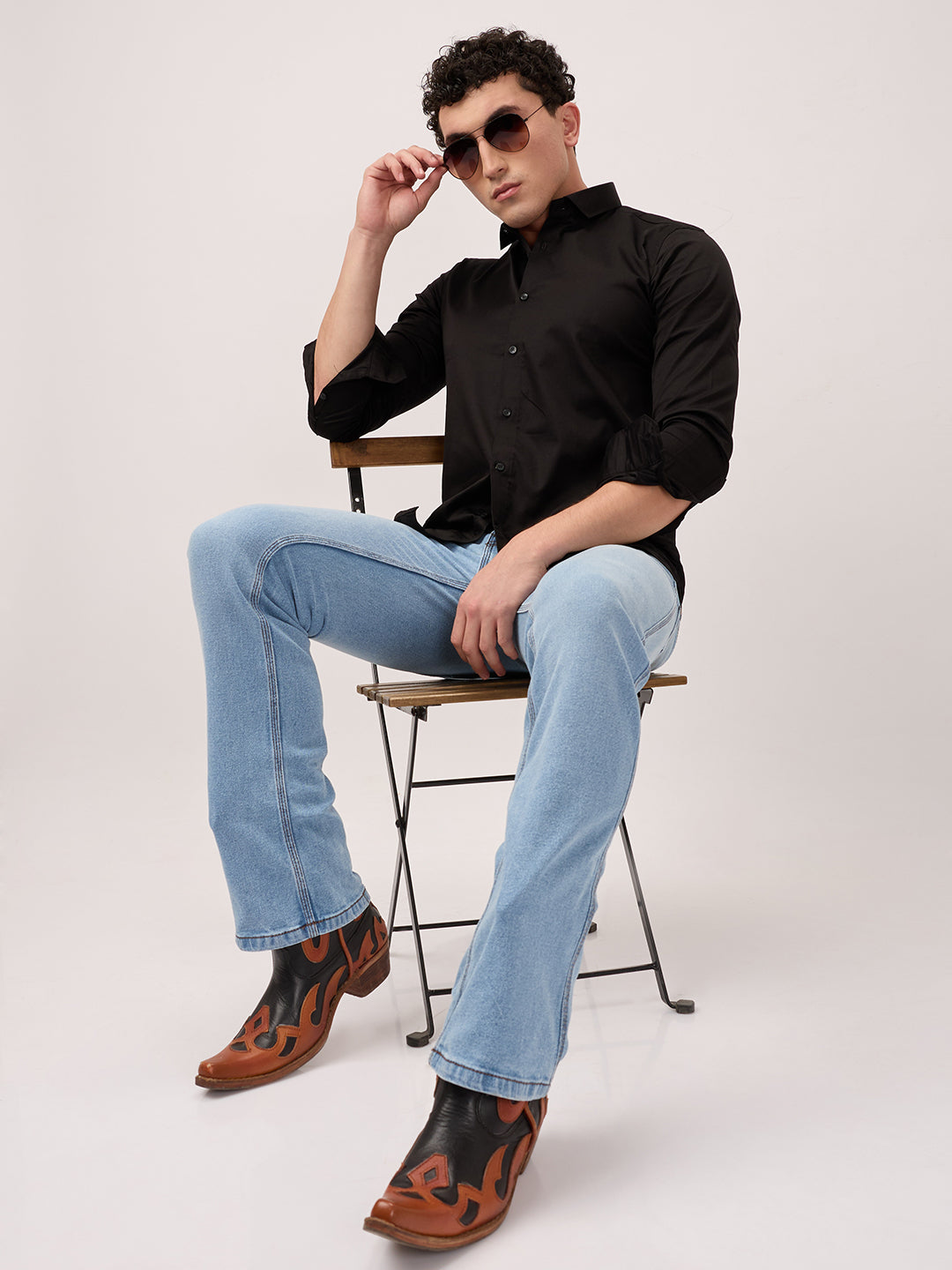 Men's Bootcut Jeans - Light Cerulean Blue | Low Waist | Stretch Denim