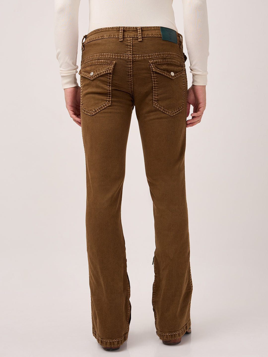 Men's Bootcut Jeans with Zipper Bottom Low Waist – Antique Bronze Brown – Stretch Denim