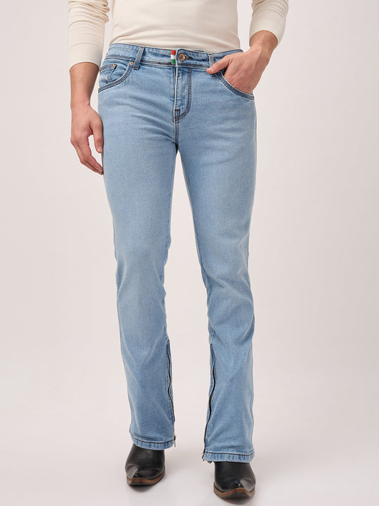 Men’s Bootcut Jeans with Bottom Zipper Low Waist – Arctic Sky Blue – Stretch Denim