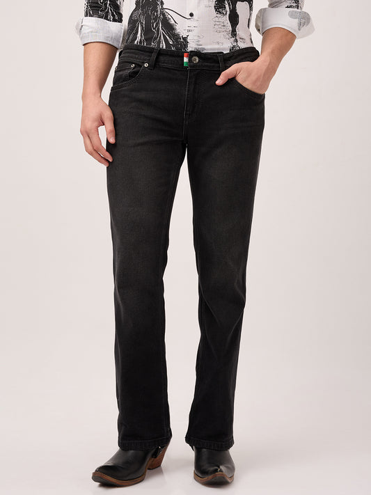 Men’s Boot-cut Jeans Low Waist – Charcoal Fade Black – Clean Wash Stretch Denim