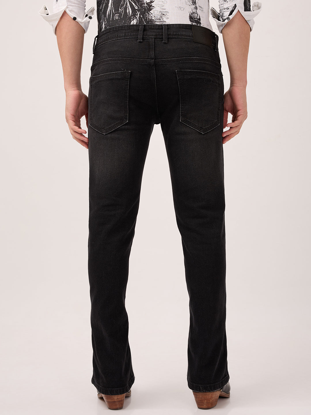 Men’s Boot-cut Jeans Low Waist – Charcoal Fade Black – Clean Wash Stretch Denim